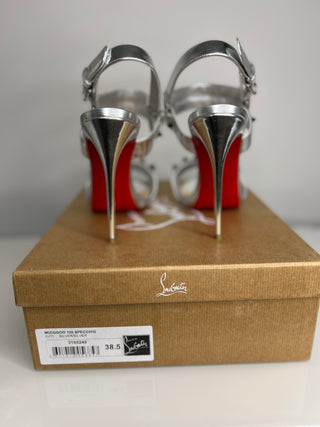 Christian Louboutin Preloved Miziggoo 120 Silver Sandals 38.5 UK5.5