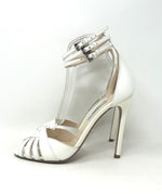 Prada Ivory White Patent Leather Strappy Sandal Heels 37.5 UK 4.5