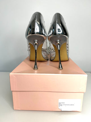 Mach & Mach Double Bow Silver PVC Crystal Embellished Heels 41 UK8