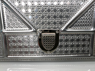 Christian Dior Metallic Diorama Silver Micro Cannage Wallet on Chain / Crossbody Bag