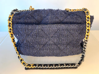Chanel 19 Navy Tweed Large Flap Shoulder Bag