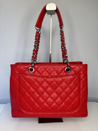Chanel Preloved GST Red Caviar Leather Grand Shopper Bag