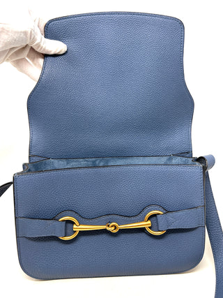 Gucci Bright Brit Blue Grained Leather Shoulder Bag