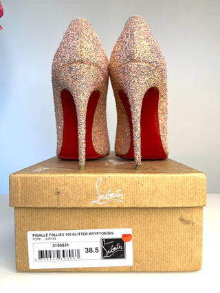 Christian Louboutin Pigalle Follies 100 Glitter Jupon Heels 38.5 UK5.5
