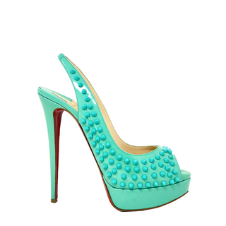 Christian Louboutin Lady Peep Sling Spikes 150 Aquamarine Patent Heels 40 UK 7