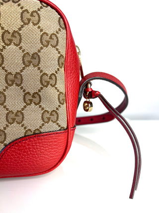 Gucci GG Supreme Bree Red Leather Camera Crossbody Bag