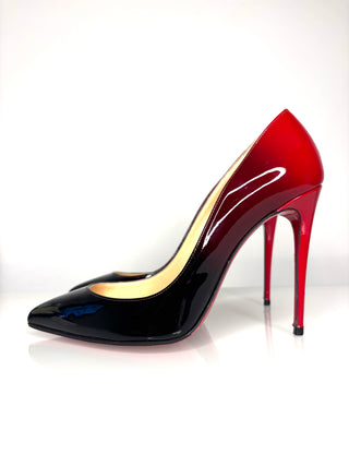 Christian Lououtin Preloved Pigalle Follies 100 Degrade Black Red Patent Heels 37.5 UK4.5