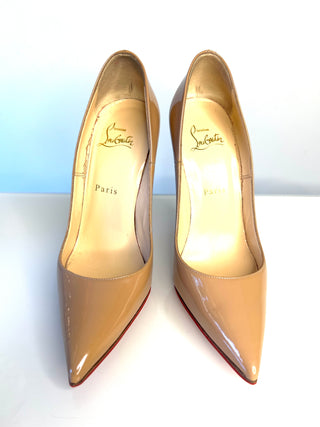 Christian Louboutin So Kate 120 Nude Patent Leather Heels 37.5 UK4.5