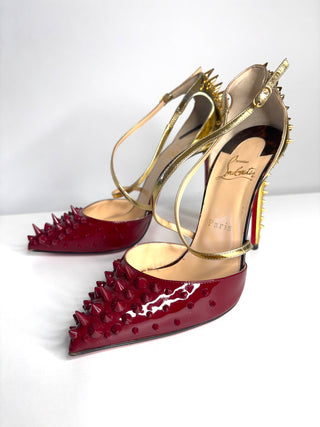 Christian Louboutin Goldocross Spike 100 Patent Leather Heels 37.5 UK4.5