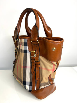 Burberry Preloved Canterbury Tote Classic Check and Brown Leather Handbag