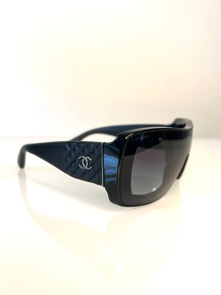 Chanel 71267 Black Lambskin Shield Quilted Sunglasses