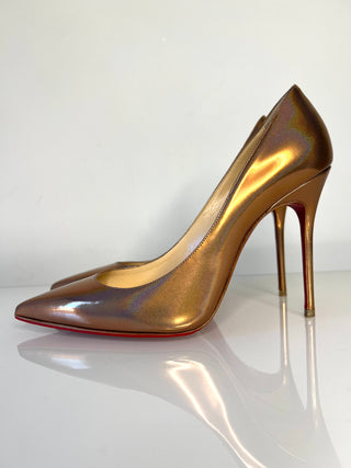 Christian Louboutin Kate 100 Gold Metallic Bronze Patent Leather Heels 38 UK5
