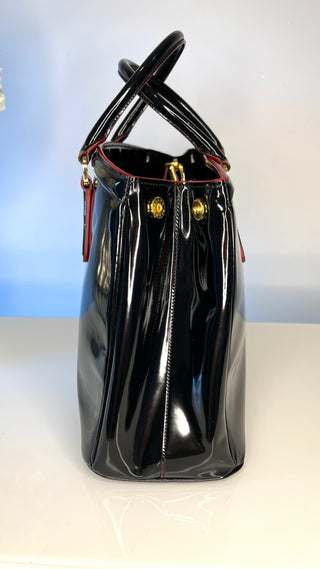 Prada Black Spazzolato Patent Leather Parabole Tote Bag