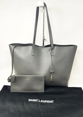 Saint Laurent East West Grained Grey Leather Shopping Tote Bag