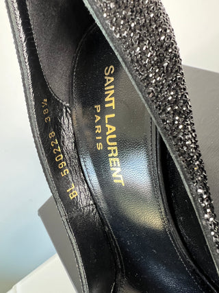 Saint Laurent Anja Black Swarovski Crystal Pumps Heels 38.5 UK5.5
