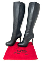 Christian Louboutin Black Leather Knee High Heel Boots