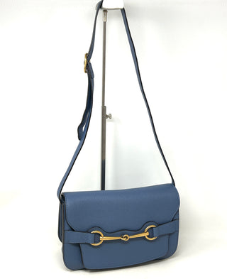 Gucci Bright Brit Blue Grained Leather Shoulder Bag