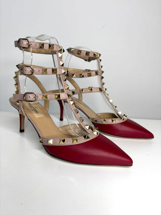 Valentino Garavani Rockstud 65 Caged Burgundy Leather Pumps 36 UK3