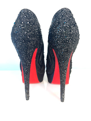 Christian Louboutin Swarovski Crystal Lace Platform Peep-Toe Booties Size 38.5 UK5.5