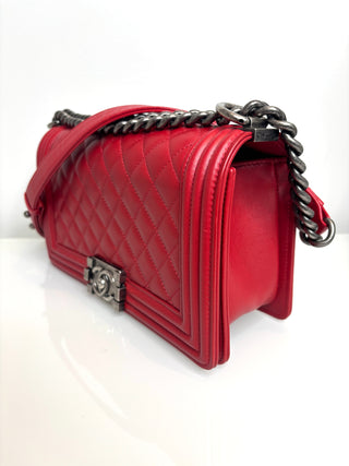 Chanel Medium Boy Bag Quilted Red Calfskin Shoulder Bag