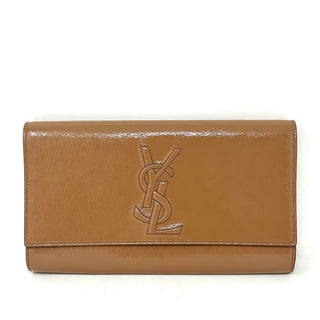 Yves Saint Laurent Camel Brown Patent Leather Clutch Bag