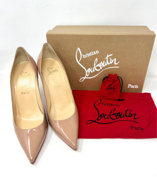 Christian Louboutin Decollete 554 100 Nude Patent Leather Pump Heels 40.5 UK 7.5