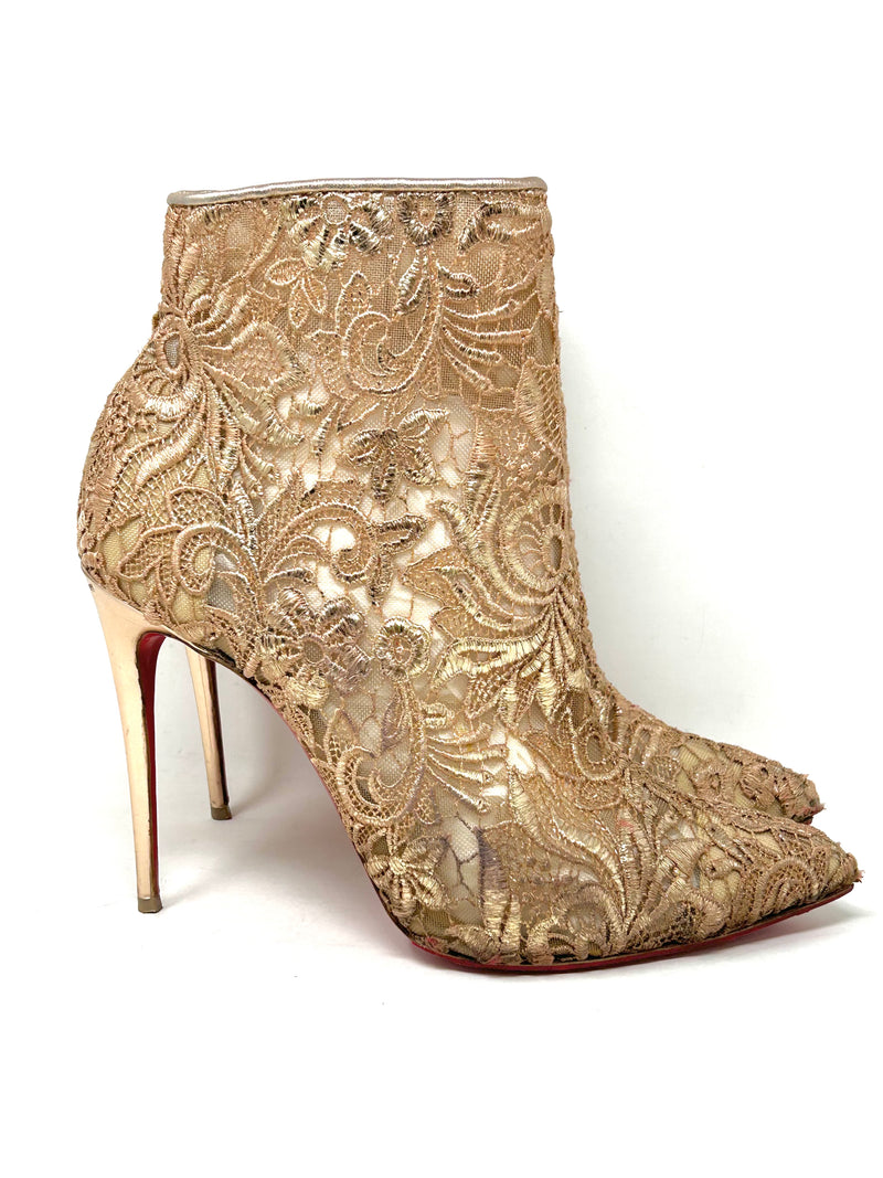 Christian Louboutin Nude Lace Heel Ankle Boots 