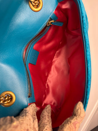 Gucci GG Marmont Small Turquoise Blue Velvet Shoulder Bag