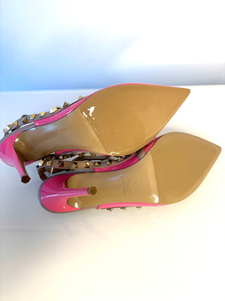Valentino Garavani Rockstud 100 Pink Patent Sandals Heels 41 UK8