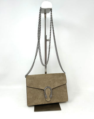 Gucci Mini Taupe Suede Wallet On Chain Bag