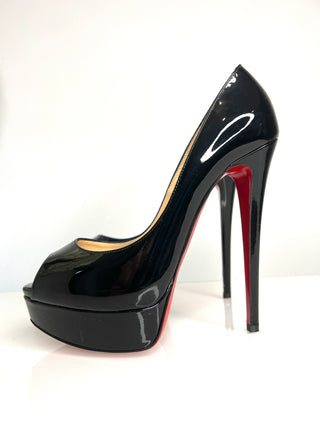 Christian Louboutin Lady Peep Black Patent Platform Heels 38 UK5