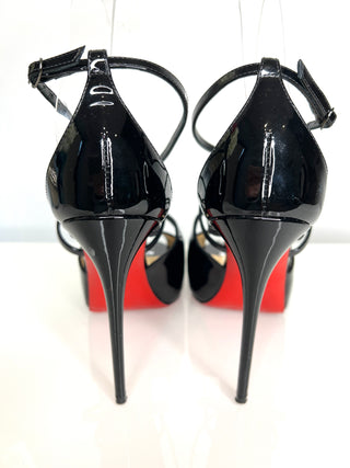 Christian Louboutin Preloved Holly Alta 120 Black Patent Leather Peep-Toe Strappy Heels 36 UK3