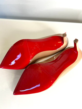 Christian Louboutin Preloved Pigalle 85 Nude Patent Leather Heels 37 UK4