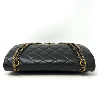 Chanel Reissue 2.55 Maxi Dark Khaki Quilted Leather Antique Gold Flap Shoulder Bag