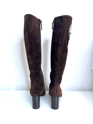 Gucci Tom Ford Brown Suede Double G Logo Knee Boots 35.5 UK2.5