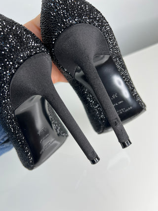 Saint Laurent Anja Black Swarovski Crystal Pumps Heels 38.5 UK5.5