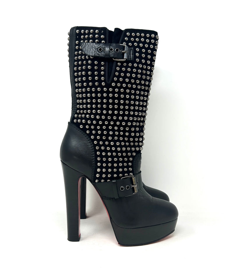 Christian Louboutin Marisa 140 Black Leather Studded Platform Boots 37 UK 4