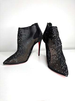 Christian Louboutin Constella Bootie 100 Black Strass Mesh Booties 37.5 UK4.5