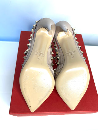 Valentino Garavani Preloved Rockstud 100 Nude Patent Sandals Heels 37 UK4