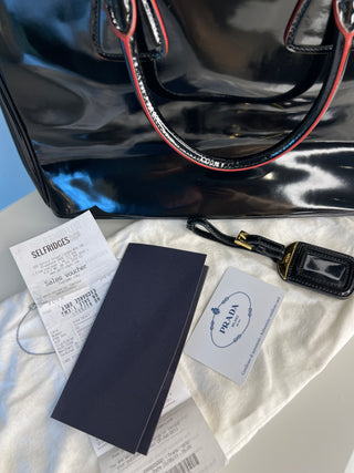 Prada Black Spazzolato Patent Leather Parabole Tote Bag