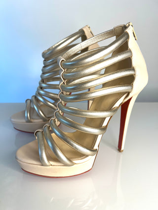 Christian Louboutin Romaine Gladiator Gold Beige Platform Sandals  39 UK6