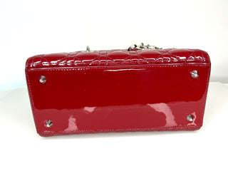 Dior Pre-Loved Lady Dior Medium Deep Red/Burgundy Patent Leather Bag