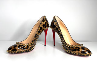 Christian Louboutin Dorispiky 100 Leop Patent Leather Heels 38.5 UK5.5