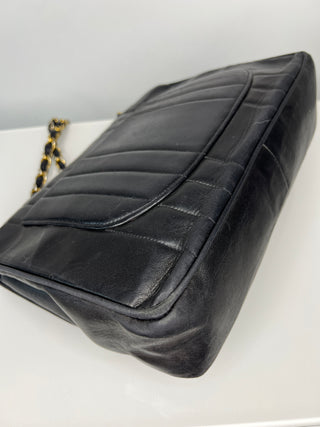 Vintage Chanel Black Vertical Quilted Jumbo Flap – Gold-Plated Hardware Shoulder Bag