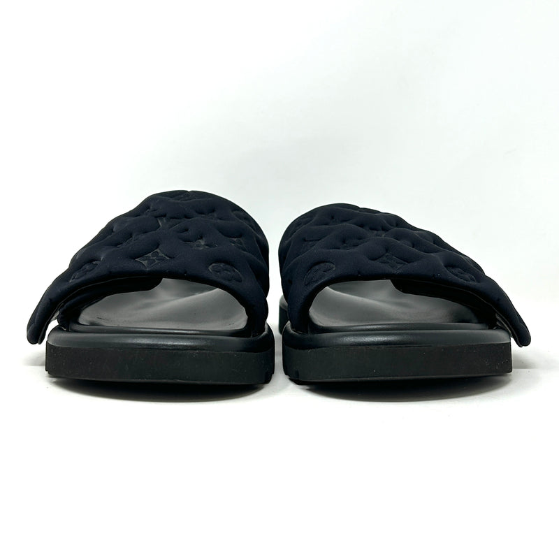 Louis Vuitton Pool Pillow Black Monogram Nylon Velcro Flat Slide Sandals 41 UK 8