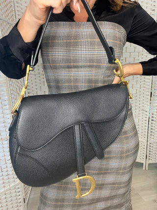 Dior Saddle Bag Black Grained Calfskin Handbag
