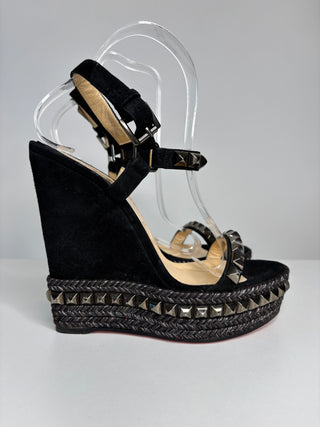 Christian Louboutin Cataclou Black Suede Wedge Sandals 39 UK6