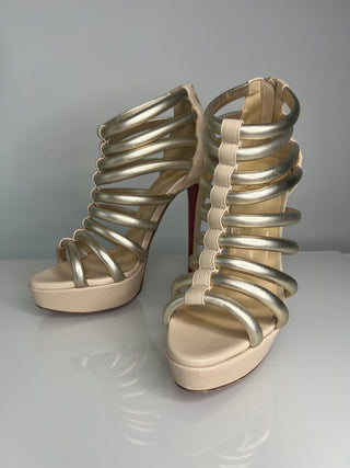 Christian Louboutin Romaine Gladiator Gold Beige Platform Sandals  39 UK6