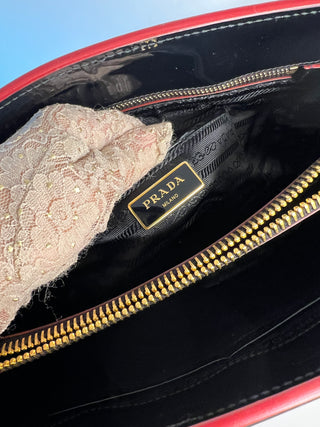 Prada Black Spazzolato Patent Leather Parabole Tote Bag