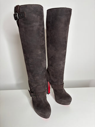 Christian Louboutin Harletty Brown Suede Knee High Boots 35.5 UK2.5